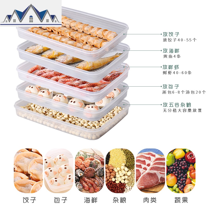 多层家用不分格放饺子的速冻盒冰箱保鲜收纳冷冻带盖装馄饨水饺盒 三维工匠高清大图