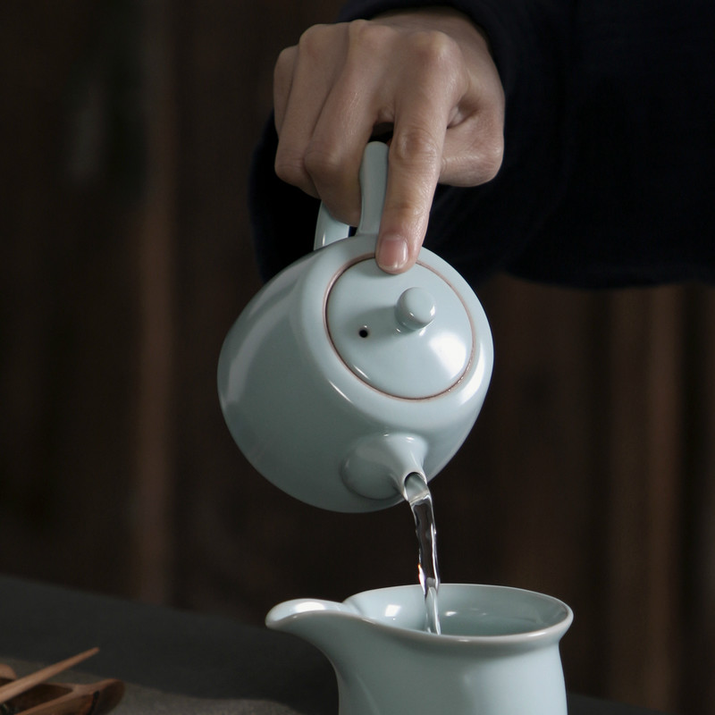 美帮汇天青汝窑茶壶陶瓷茶具套装家用汝瓷开片泡茶器茶道配件可养小单壶高清大图