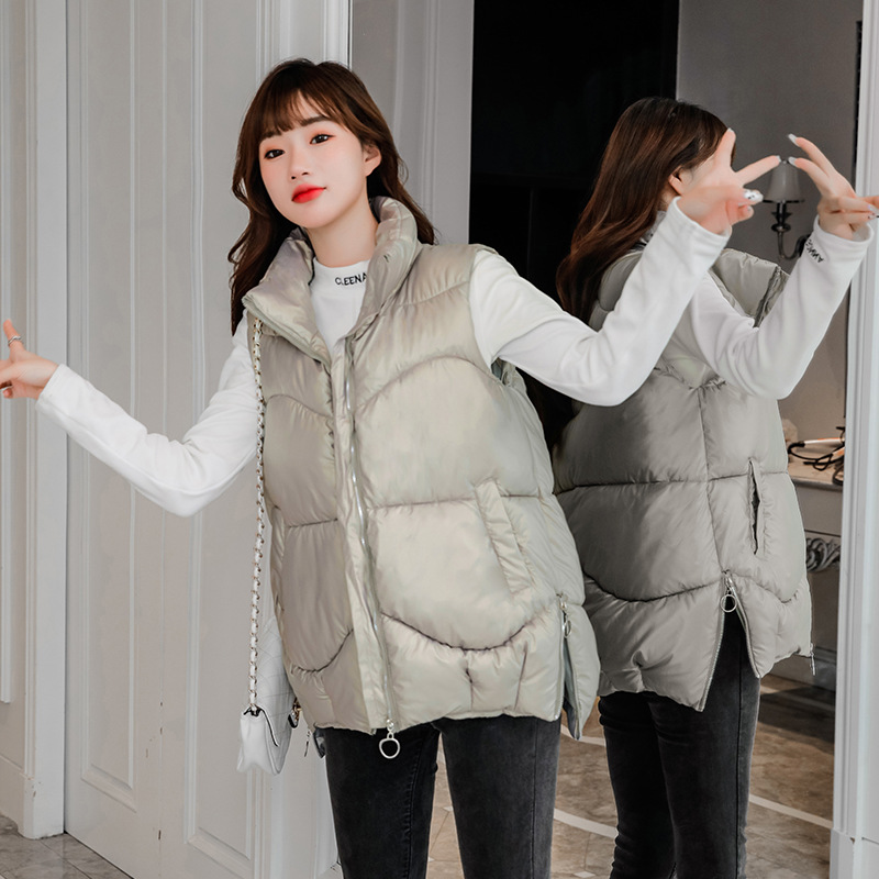 棉服背心女 秋冬季新品大码女马甲时尚拉链款宽松韩版马夹女 灰色 L