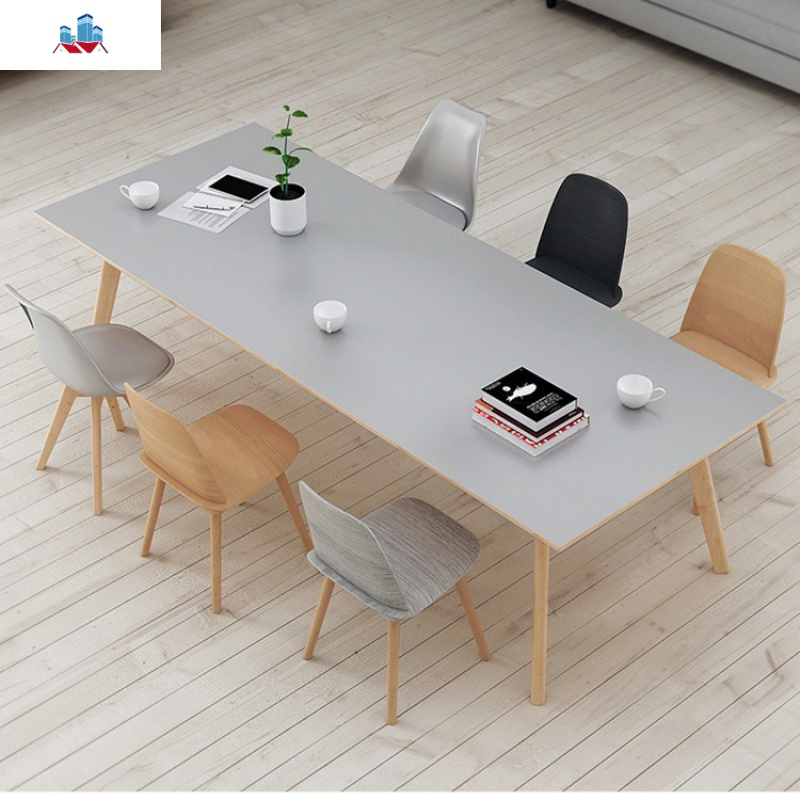 北欧实木会议桌长桌现代简约长方形办公桌工作台原木培训桌洽谈桌泰