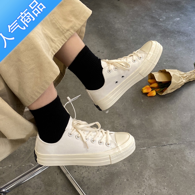 SUNTEK白色帆布鞋女ulzzang百搭小白鞋2023新款女鞋子学生低帮ins潮鞋女高清大图