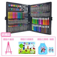 儿童画画套装水彩笔绘画工具笔蜡笔油画棒小学生文具学习用品套装|168件黑送涂画本/围裙袖套/画架