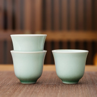 陶瓷青灰釉茶杯品茗杯家用喝茶简约日式功夫茶具茶碗单品 青灰茶杯3个装