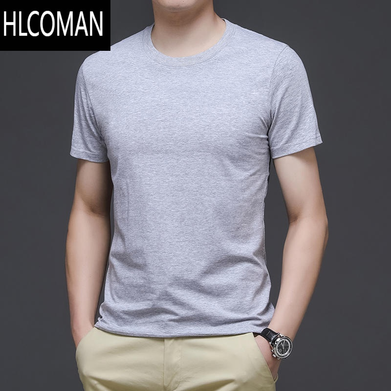 hlcomanpo2024酒红色短袖男士中青年修身体t恤圆领透气打底衫
