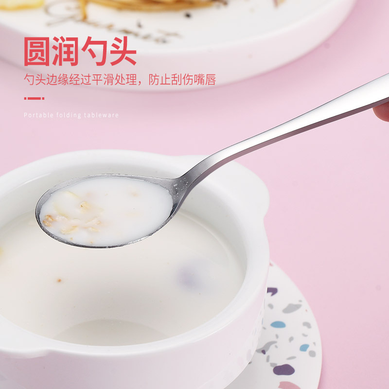 筷子勺子套装学生叉子烘焙精灵单人便携式带收纳一人食上班族盒餐具三件套 绿银三件套[赠收纳盒]