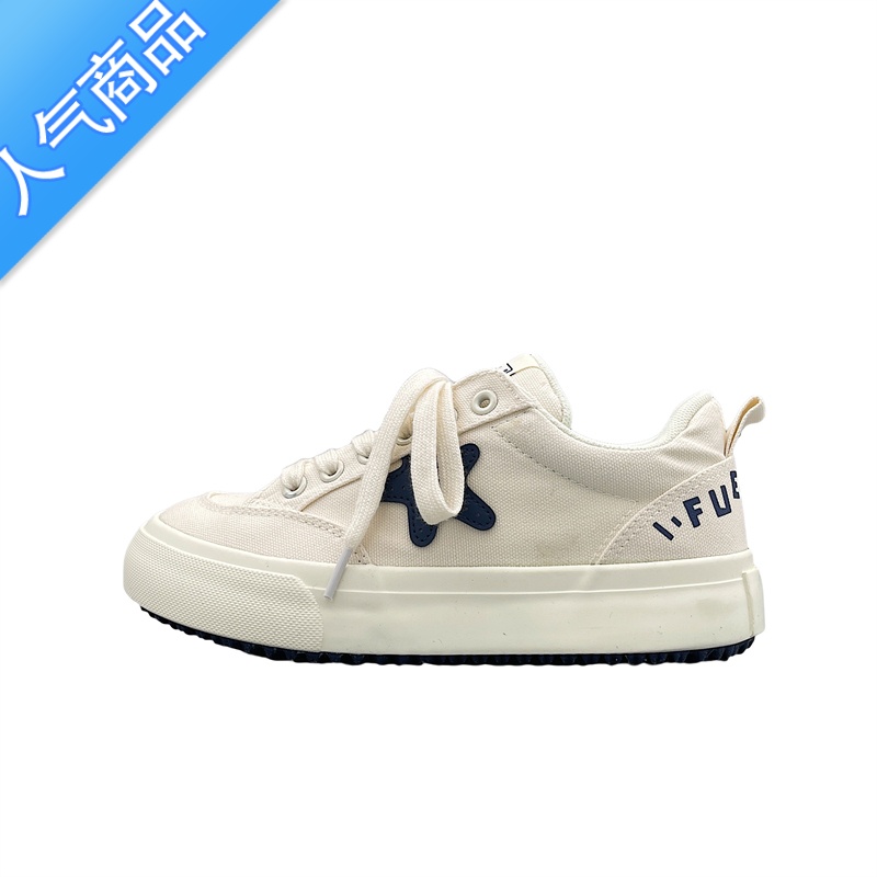 SUNTEK小众复古星星小白鞋女学生2023夏季新款ins潮百搭休闲厚底帆布鞋高清大图