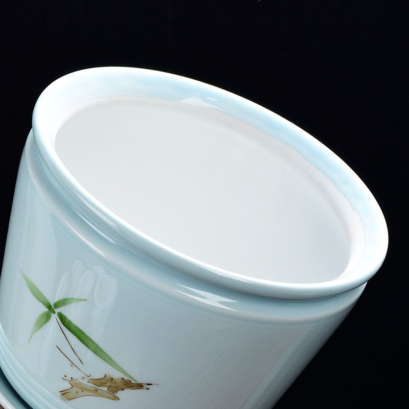 花盆陶瓷批发大号圆形带托盘室内简约绿萝肉肉植物盆多肉花盆 天青818