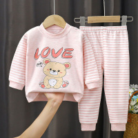 儿童秋衣秋裤彩棉男童女童0-8岁内衣套装睡衣春冬季长袖睡衣 140 C2.1粉色小熊