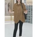高级感设计不规则衬衫女春季新时尚韩版宽松显瘦休闲衬衣 XL【建议116-125斤】 焦糖色