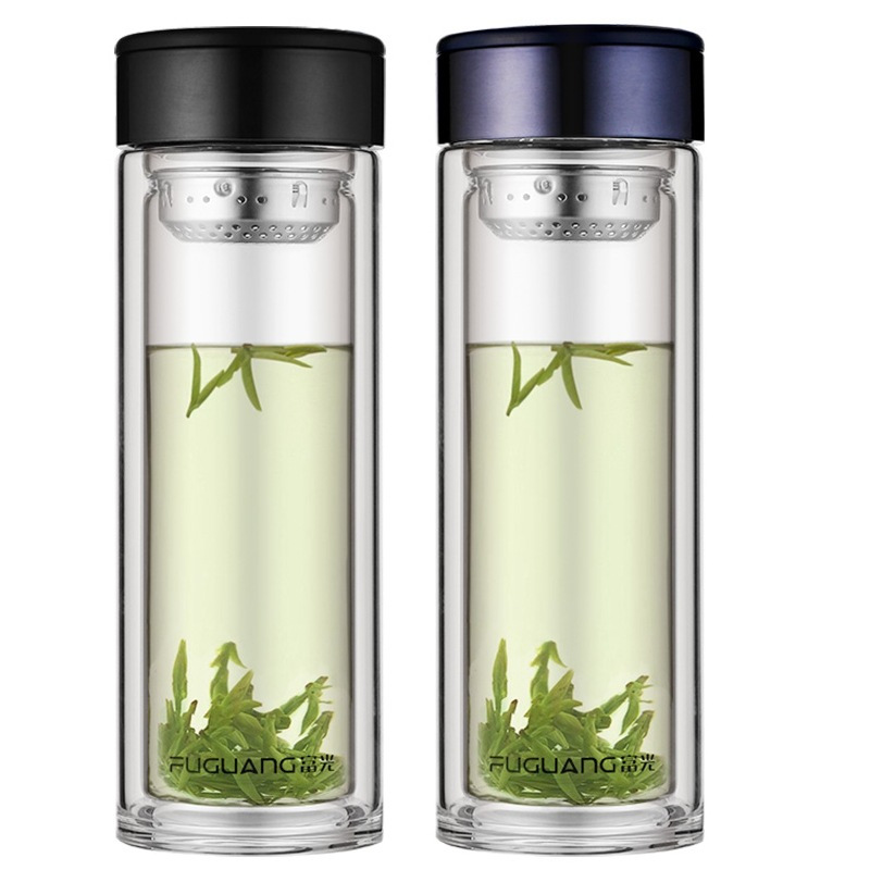 富光玻璃杯双层茶杯玻璃便携大容量玻璃水杯泡茶杯随手杯 本色 400ML