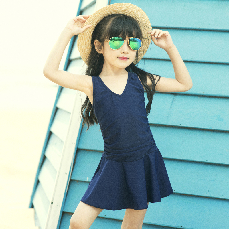 新款温泉儿童泳衣女孩公主裙式韩国女童泳衣童连体三角游泳衣