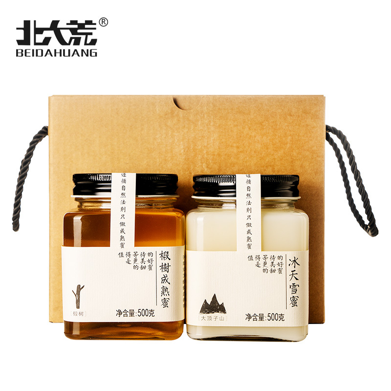 北大荒 东北黑蜂纯蜂蜜 椴树成熟蜜蜂蜜礼盒装1000g压榨蜂蜜玻璃瓶礼物公司团购礼品送礼