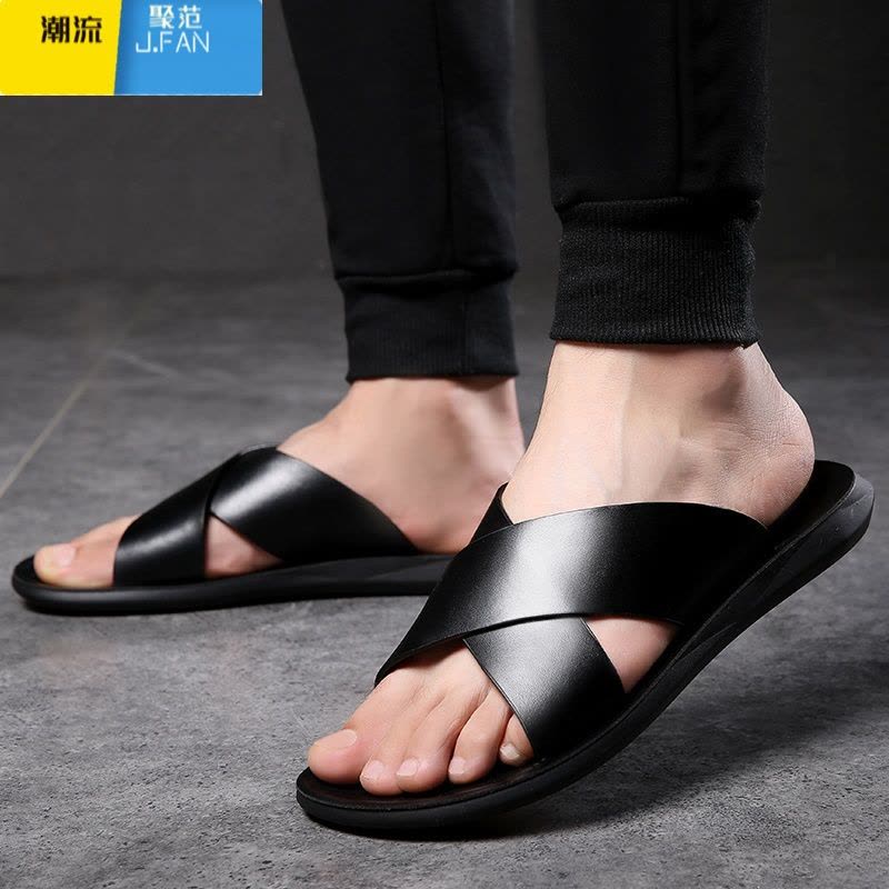 聚范个性男外穿休闲沙滩凉鞋男士拖鞋夏软底防滑一字拖凉拖潮图片