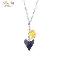 梦克拉Mkela 潮流百搭钨金项链锁骨链女 小幸运 心形吊坠搭配仿水晶四叶草 创意礼物 甜美可爱