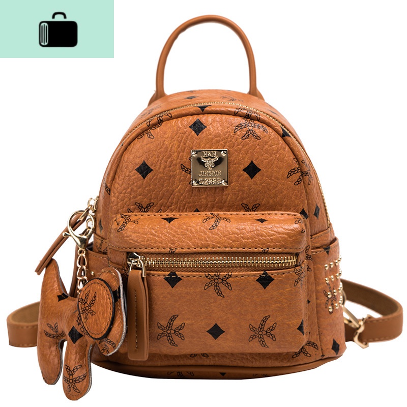 2020新款双肩包女韩版潮铆钉休闲百搭印花迷你单肩斜跨多用小背包NEWLAKE高清大图