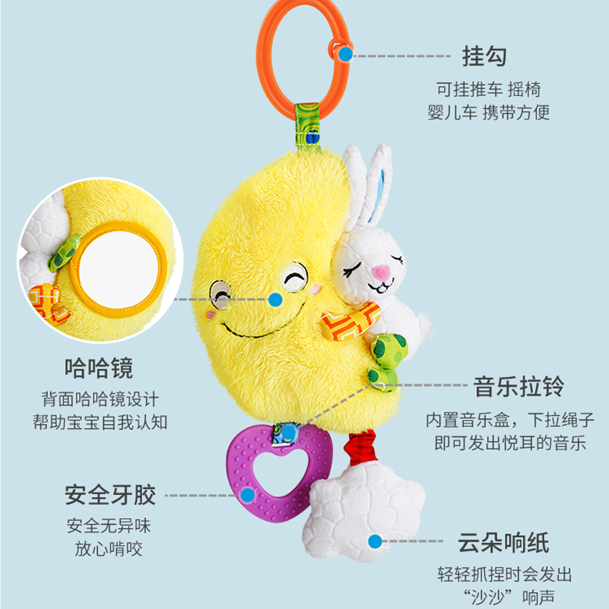 jollybaby音乐云朵月亮拉铃婴儿推车玩具挂件3-6月宝宝床绕1663高清大图