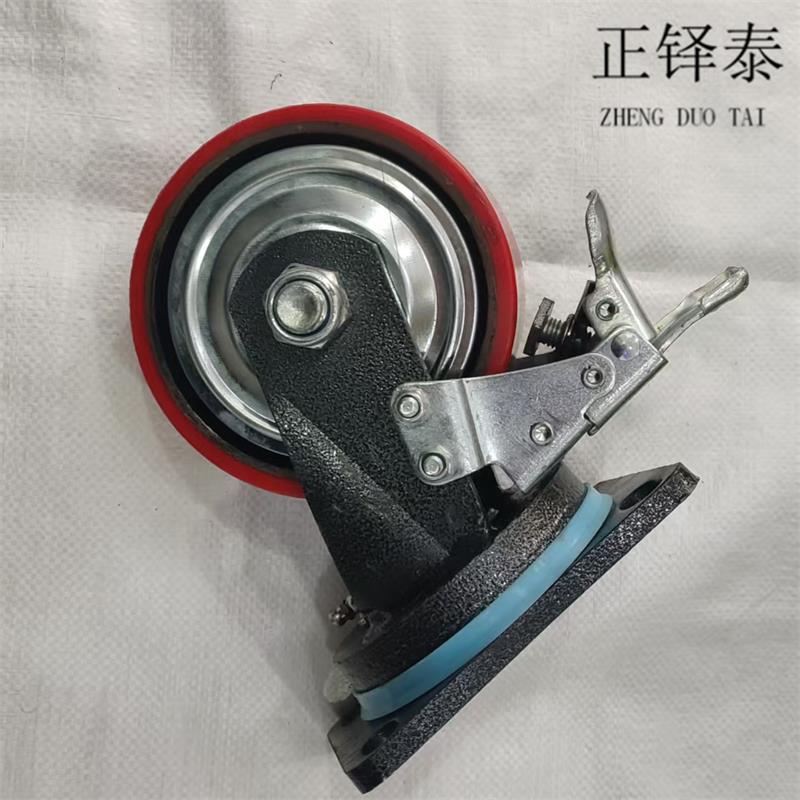 正铎泰 重型铁芯聚氨酯轮 刹车万向轮5寸125mm /个高清大图