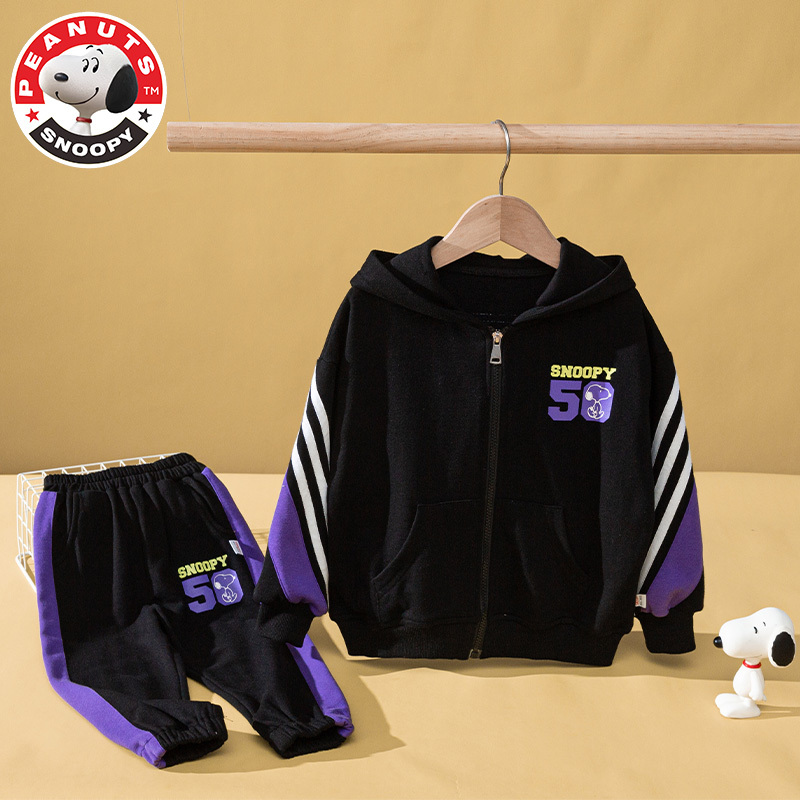 史努比(SNOOPY)新款儿童套装韩版撞色拼接休闲运动套装SXM070
