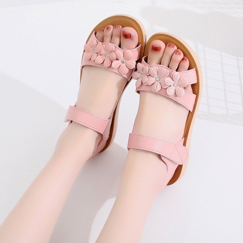 婕秘10夏季12少女孩平底粉色凉鞋11初中学生15岁中大童韩版白色公主鞋
