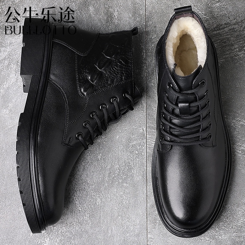 公牛乐途2021冬季男士棉鞋真皮羊毛高帮加绒保暖棉皮鞋东北皮毛一体