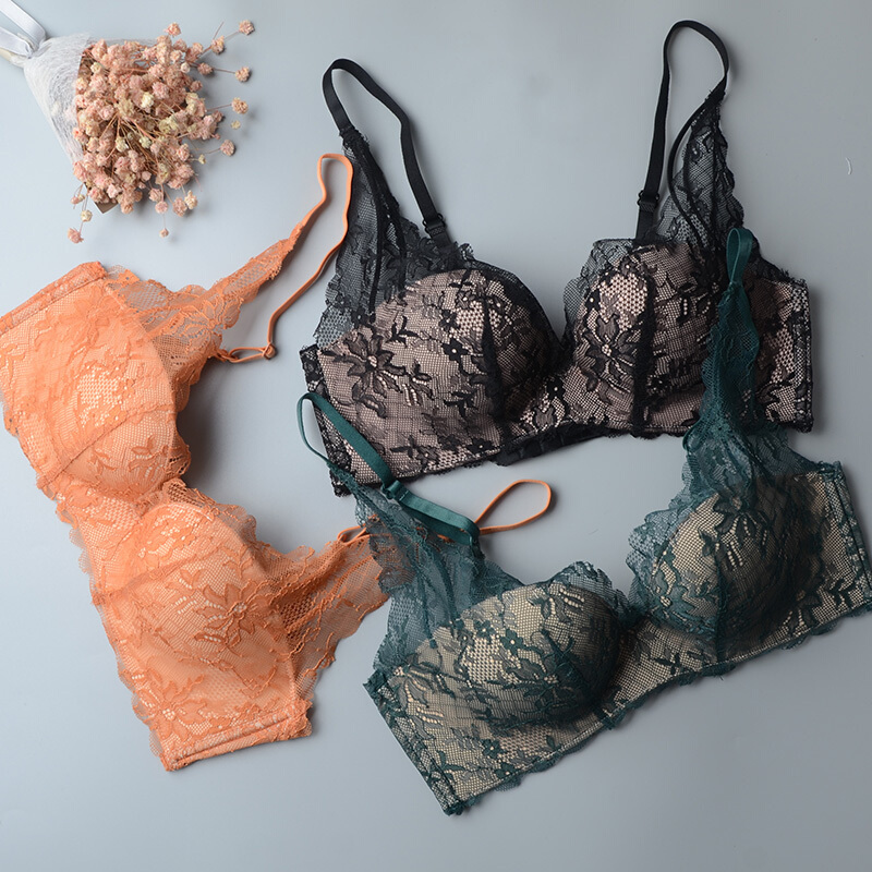 蕾丝内衣文胸拢无钢圈上托胸加厚款胸罩舒适整型
