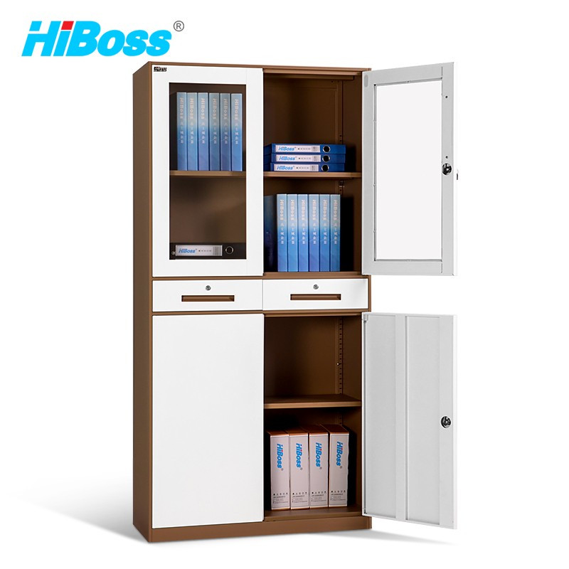 HiBoss文件柜办公柜铁皮柜子资料档案柜储物拆装柜中二斗柜0.8mm咖白加厚款