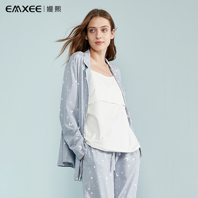 嫚熙 (EMXEE) 月子服春夏款孕妇睡衣纯棉产后家居服哺乳衣家居外出喂奶套装高清大图
