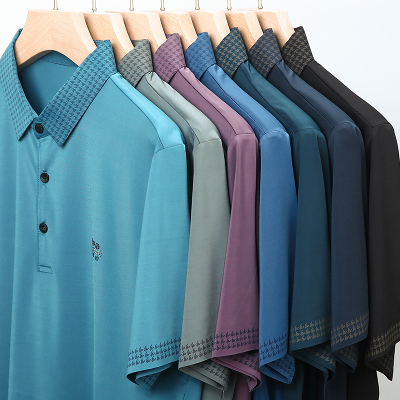 夏季商务男装短袖t恤潮中年男士休闲体恤Polo衫纯色冰丝直播高清大图