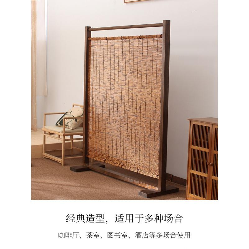 BONJEAN茶室屏风隔断实木玄关客厅现代简约中式酒店咖啡厅芦苇卷帘座屏高清大图