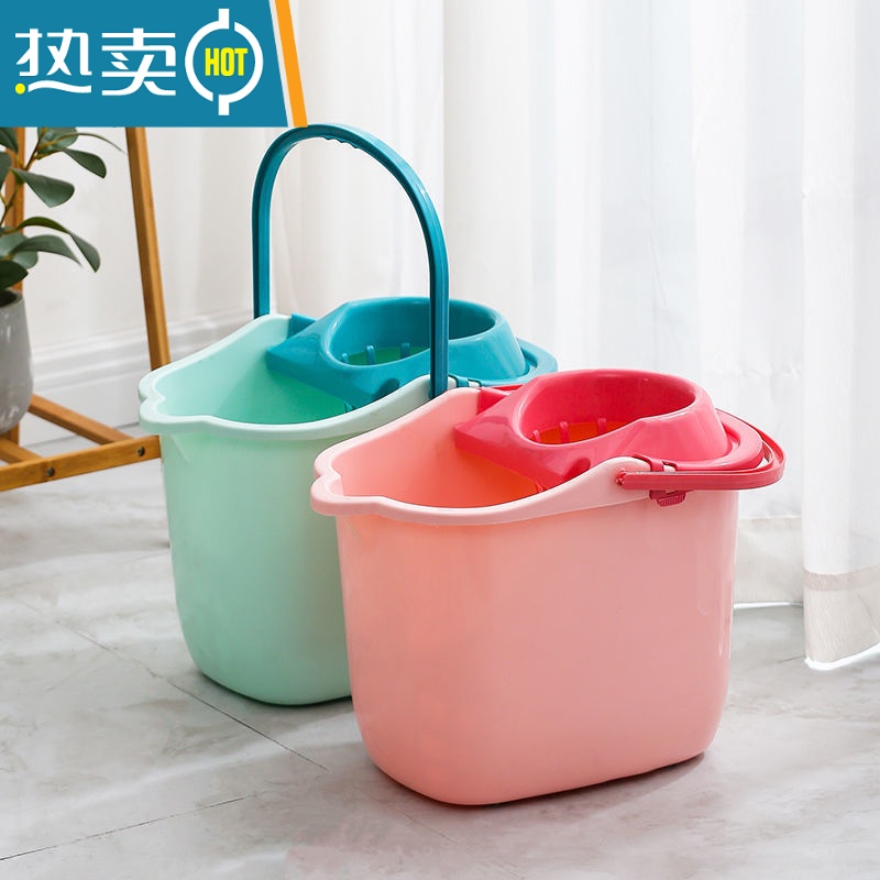 敬平家用加厚带轮子拖地拖把桶塑料旋转拧水墩布单桶手动挤水桶地拖桶 [加厚]荧光绿高清大图