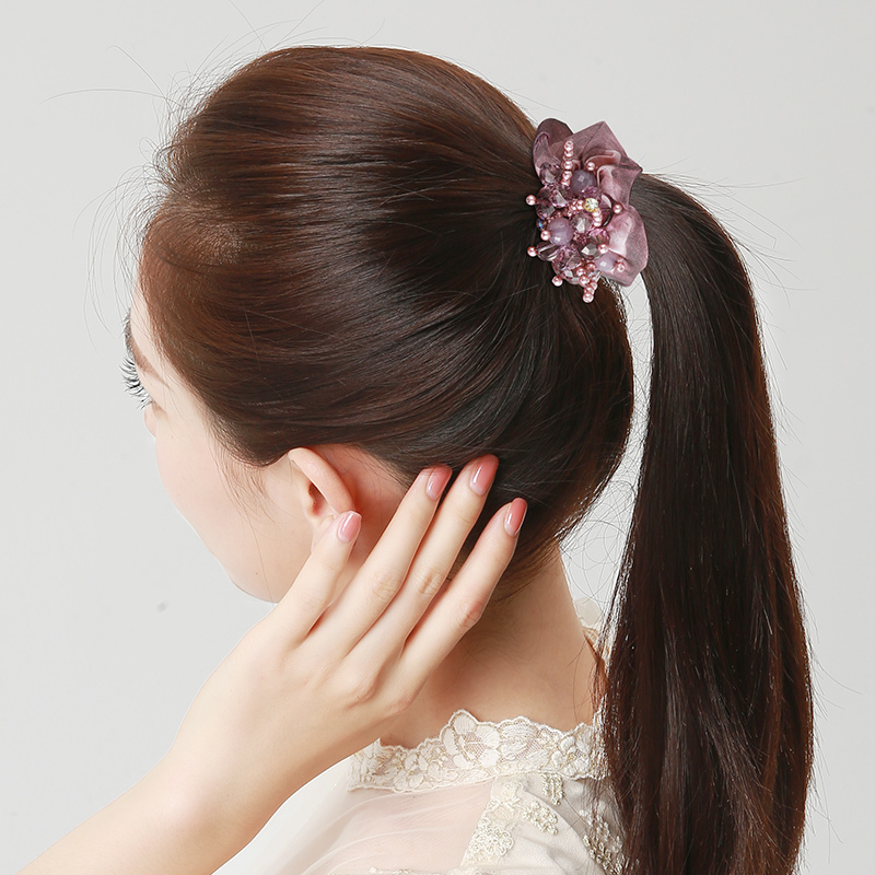 手工串珠款墨蓝色头绳女韩国简约头花发圈发绳发饰成人盘发皮套头发绳