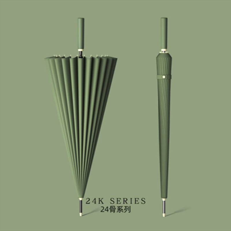 半自动钢骨纤维伞架 碰击布 配色皮质手柄 YF-L2021011