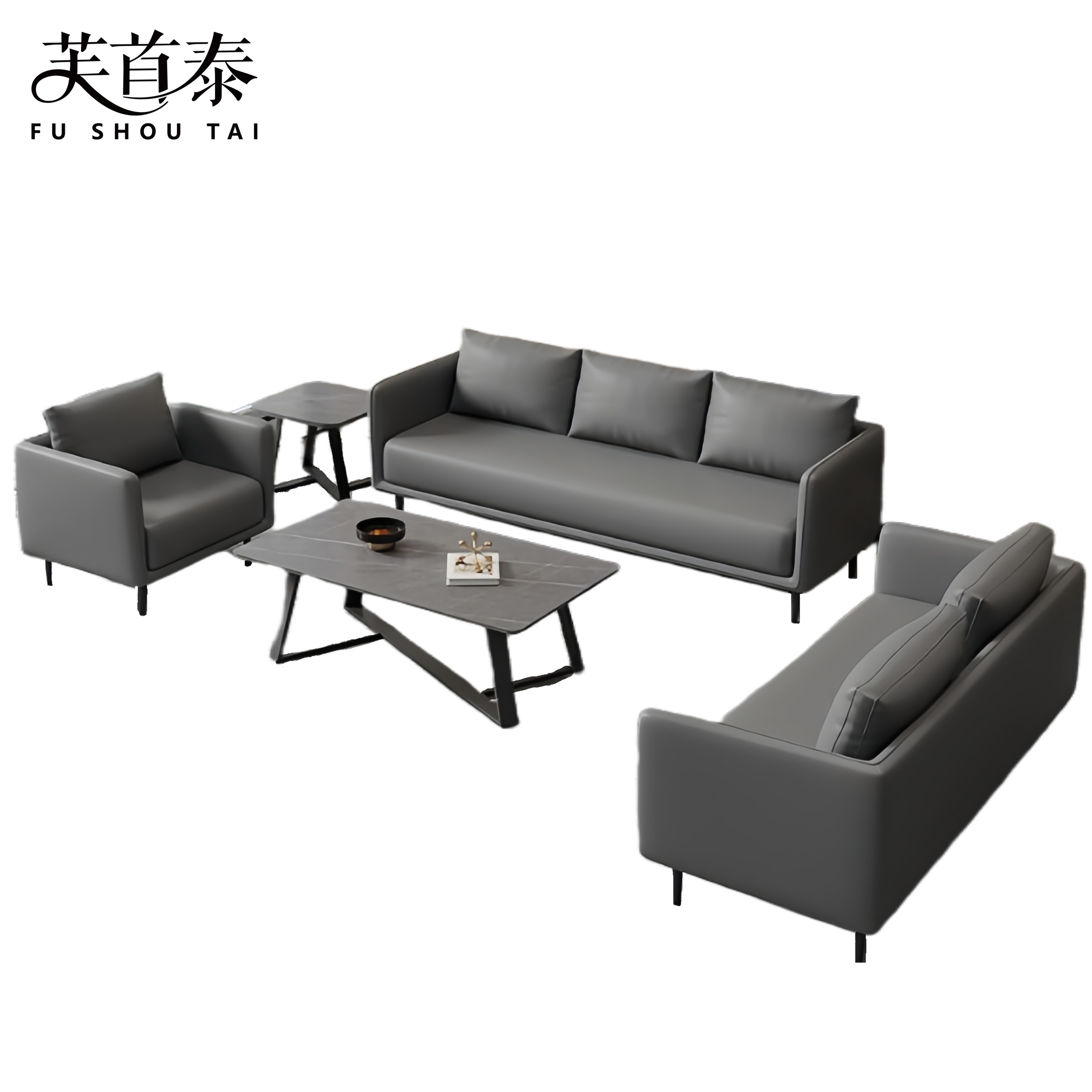 芙首泰办公组合沙发1800*700*751mm(1+2+3+边几+茶几)套高清大图