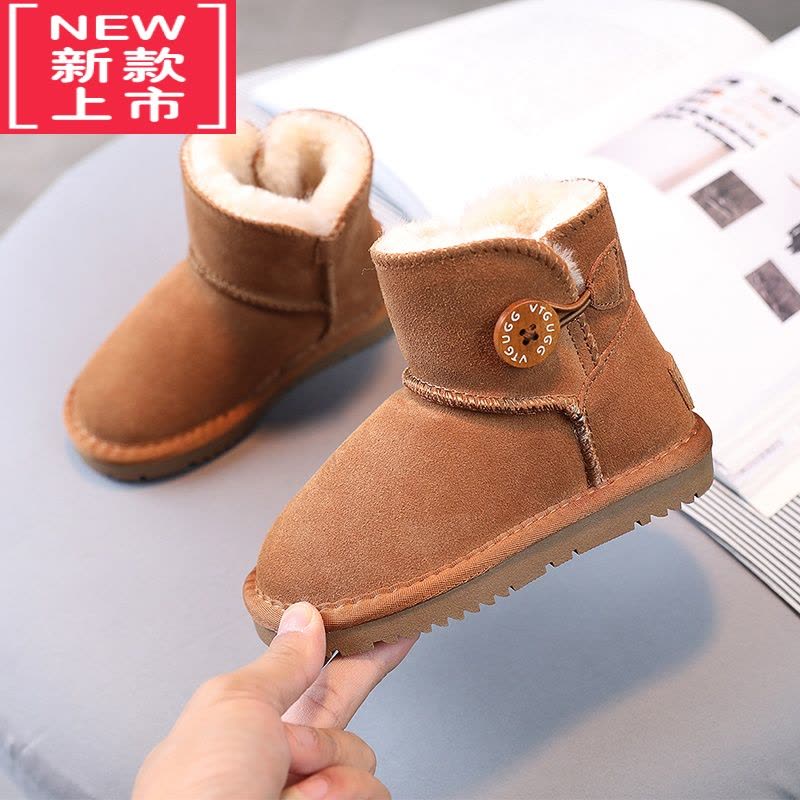 可莉允儿童雪地靴女童短靴冬季男童保暖鞋加绒宝宝靴子防滑中筒棉鞋图片