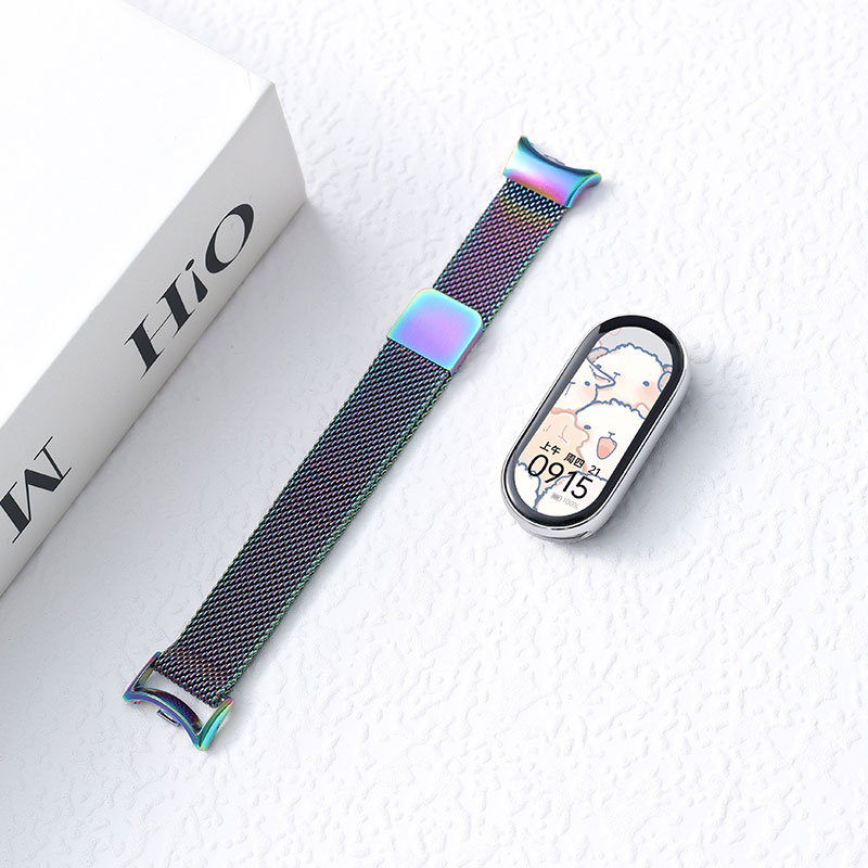 适用小米8/9/nfc手环表带磁吸米兰尼斯腕带金属运动防水防汗透气金属米兰磁吸智能手环运动NFC七八九十代男女3264 七彩 适用小米手环10/9/8/NFC标准版