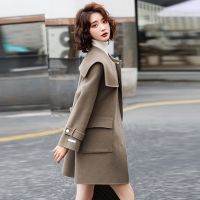 海军领毛呢外套女小个子中长款秋季2021年新款宽松呢子赫本风大衣