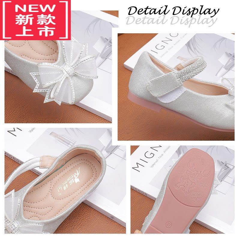 可莉允女童公主鞋2022新款洋气软底皮鞋女宝银色水晶鞋春秋儿童配礼服鞋运动休闲鞋图片