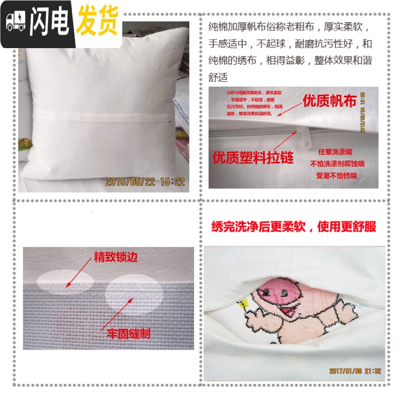 三维工匠精准印花十字绣套件动漫抱枕十二生肖属相吉祥猪卡通汽车靠垫 11CT中格印花47*47厘米(含枕芯高清大图
