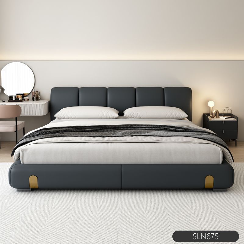 景山百岁 现代轻奢真皮床 主卧床 高档大气高级感豪华双人床 1.5米1.8米储物婚床 极简家用（多色可选 拍下请备注）高清大图