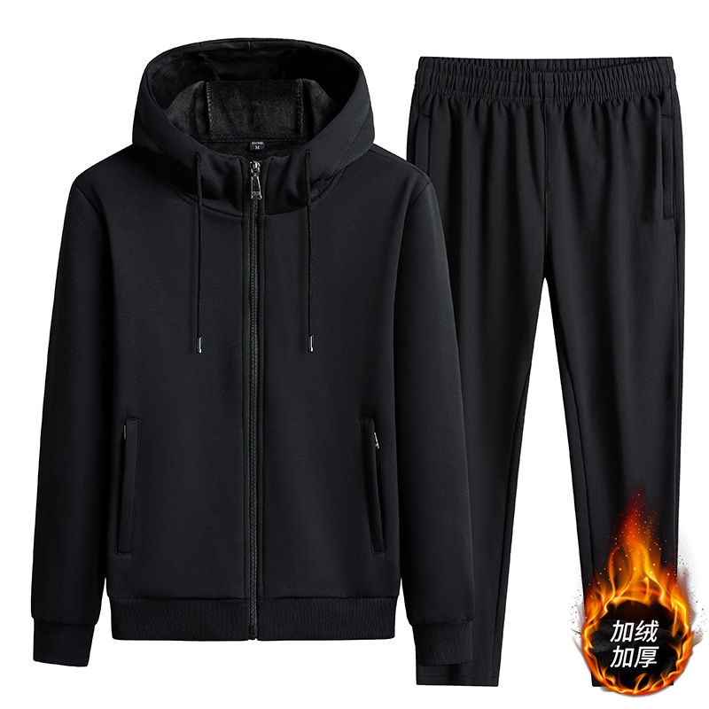 狼爪yifulangzhua秋冬季新款加绒套装加厚外套长裤连帽休闲运动套装