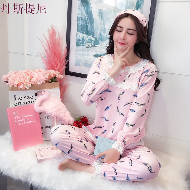 韩版清新睡衣女春秋季棉质长袖甜美可爱公主风可外穿女士冬天套装
