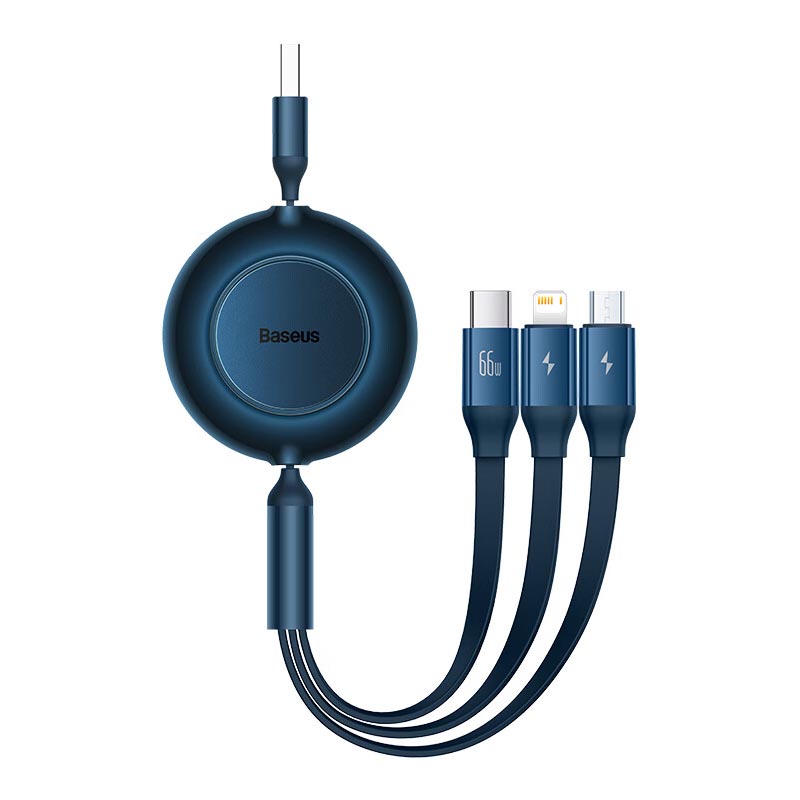 倍思(BASEUS) 明镜系列2 随意拉伸一拖三快充数据线USB to M+L+C 3.5A 1.1m 天蓝色