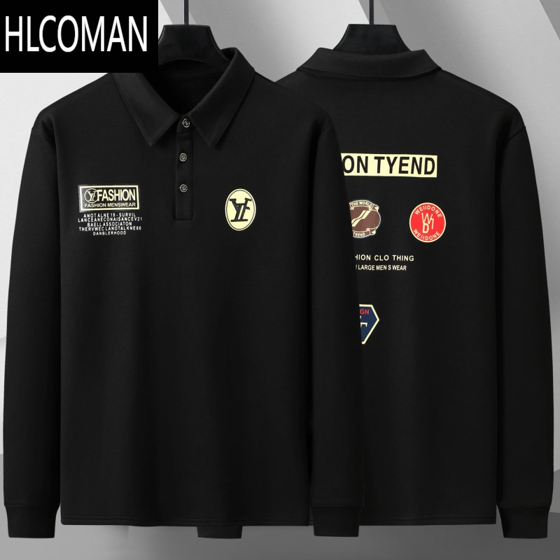 HLCOMAN300斤大码翻领长袖T恤男卫衣男套头商务2024新款加肥加大肥佬