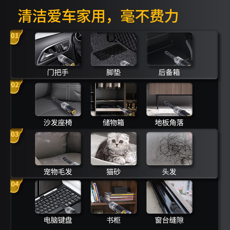 车载吸尘器大吸力手持家用车用小型迷你超强力无线充电汽车内专用高清大图