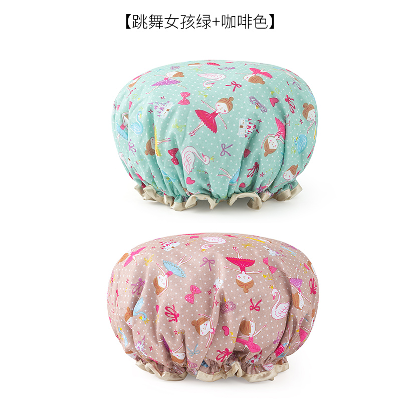 双层防水浴帽成人女款头发罩淋浴头套帽子沐浴发套防油烟发帽洗澡 三维工匠 跳孩咖色+绿色高清大图