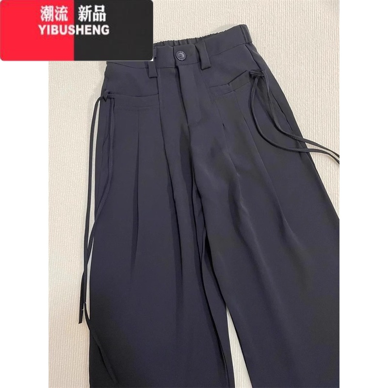 YIBUSHENG黑色高腰阔腿裤女新款宽松大码胖mm显瘦垂感西装裤直筒拖地休闲裤高清大图