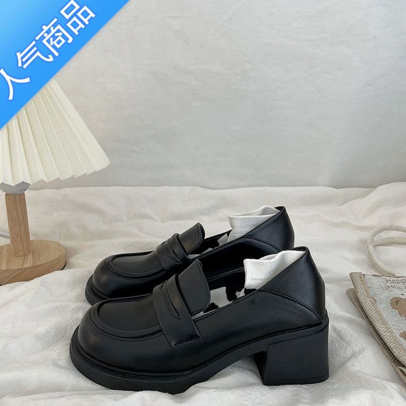 SUNTEK漆皮法式乐福鞋女圆头百搭复古厚底增高粗跟英伦日系jk制服小皮鞋图片
