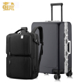 麒霁拉杆箱旅行箱 灰色24英寸铝框款+双肩包036BL