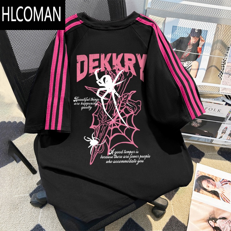 HLCOMAN美式高街蜘蛛印花t恤短袖男女款夏季ins潮牌半袖情侣上衣