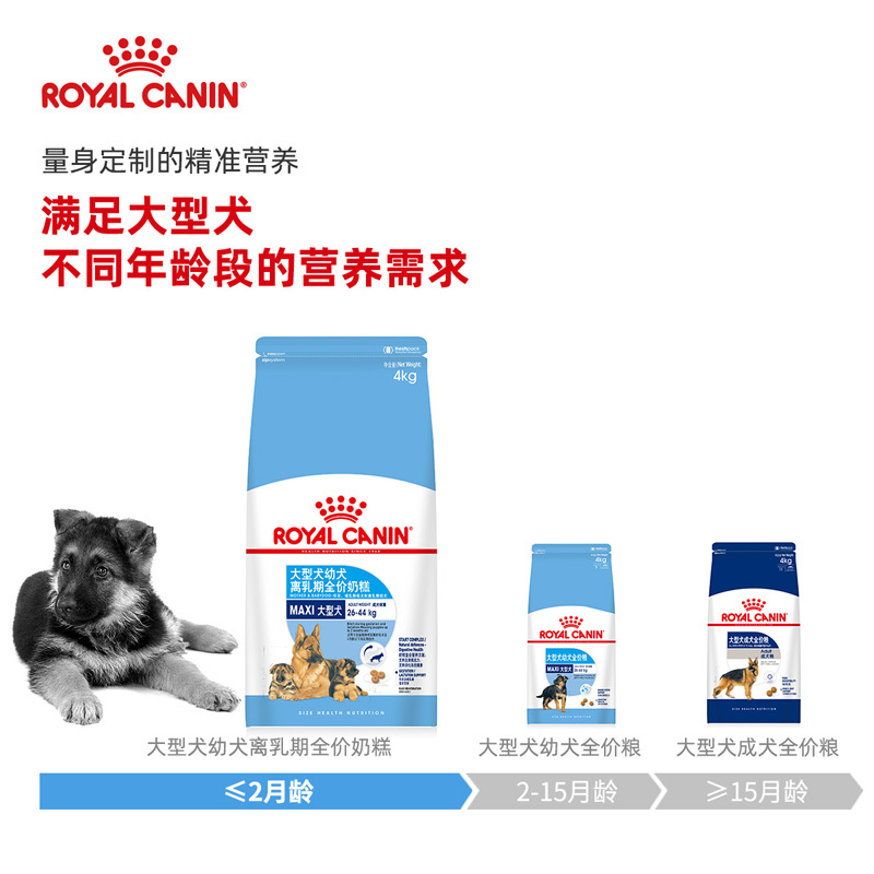 皇家(royal canin) 狗粮 大型犬奶糕 幼犬粮 MAS30 4kg 金毛拉布拉多阿拉斯加